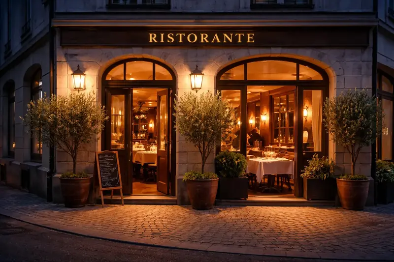 Restaurant-Fassade am Abend
